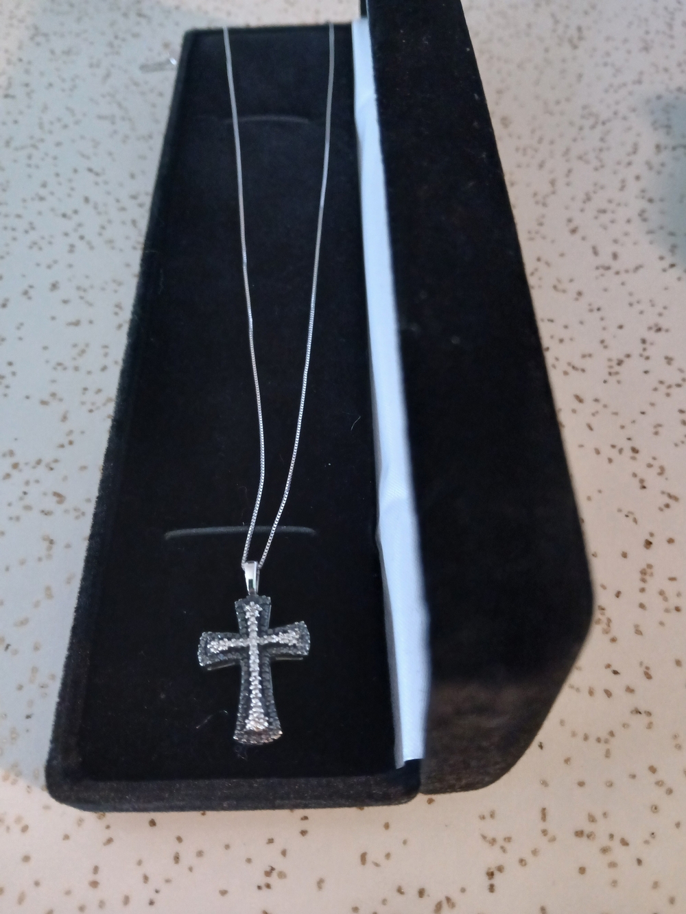 10K Solid Gold Black & White Diamond Cross necklace